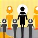 スピーカーを囲む人々のアイコン